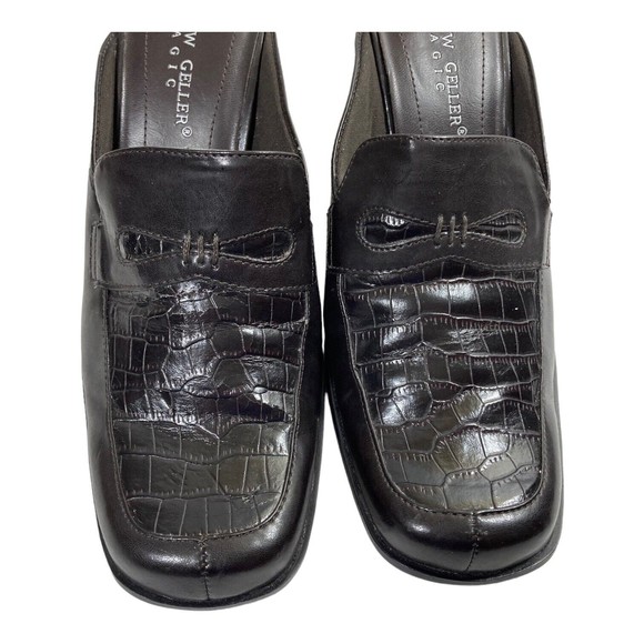 Andrew Geller Mules Magic Women's 8.5M Tessa Black Croco Embossed Stacked Heel - Picture 3 of 9